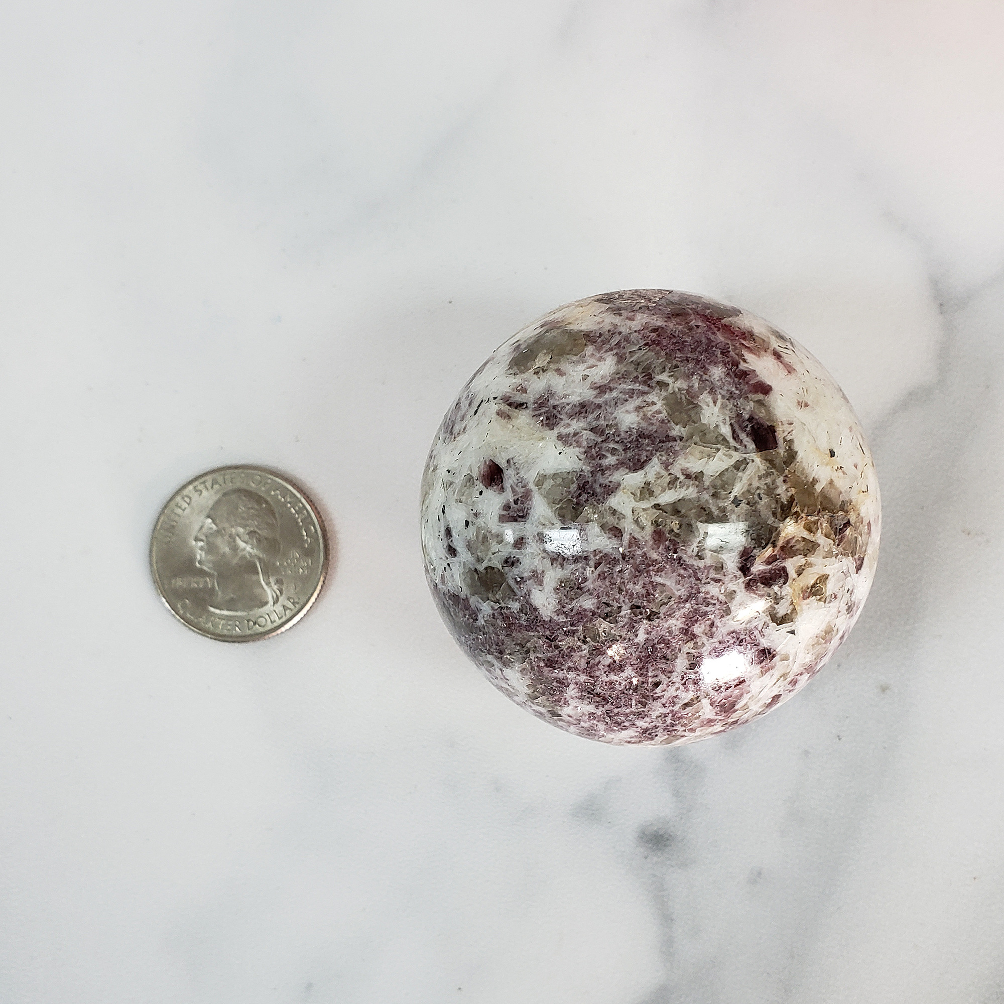 Unique Lepidolite in Milky Quartz Crystal Sphere Natural Gemstone Orb | 51mm | Kuebiko - 8