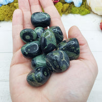 kambaba jasper stones in hand