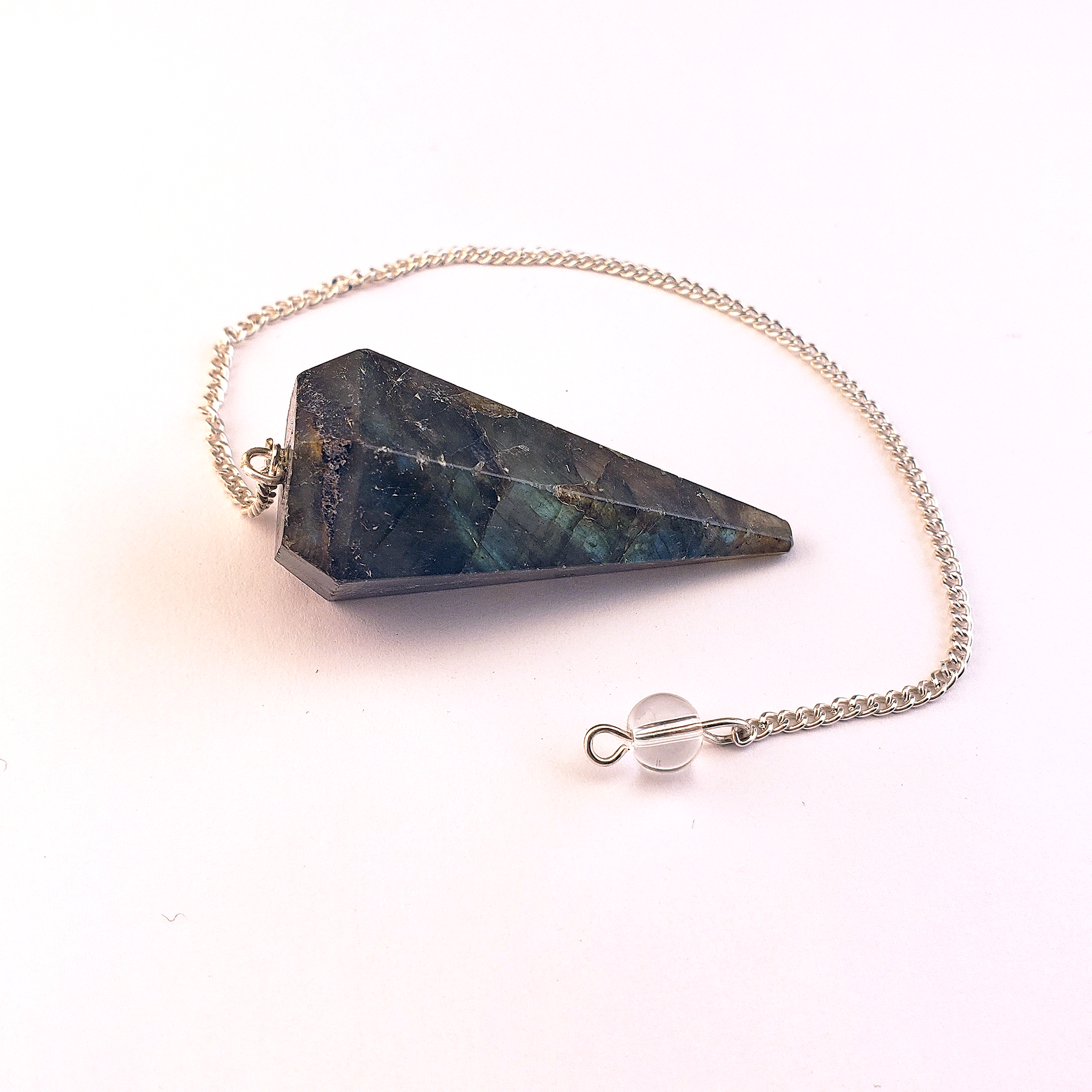 Labradorite Gemstone Polished Pendulum - White Background 2