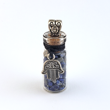 Lapis Lazuli Hamsa Hand of Fatima Bottle Pendant Necklace