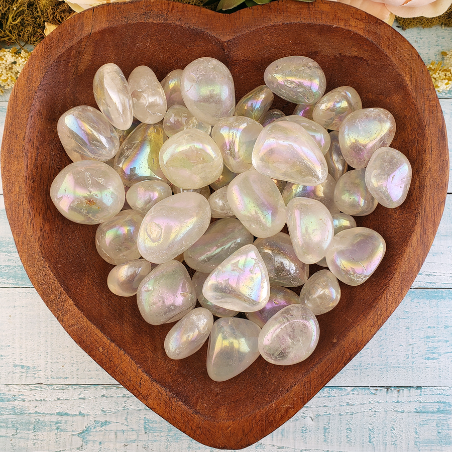 Large Angel Aura Quartz Tumbled Crystal - One Stone - Heart Shaped Bowl