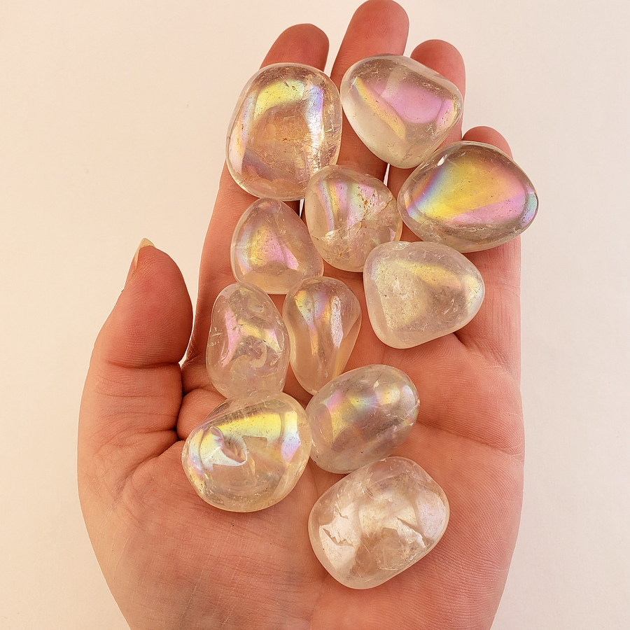 Large Angel Aura Quartz Tumbled Crystal - One Stone - In Hand 2
