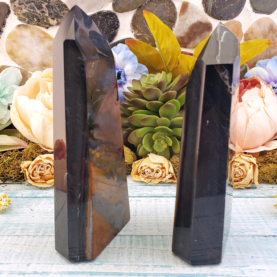 Large Blue Tigers Eye Slab Crystal Tower Obelisk - Side View
