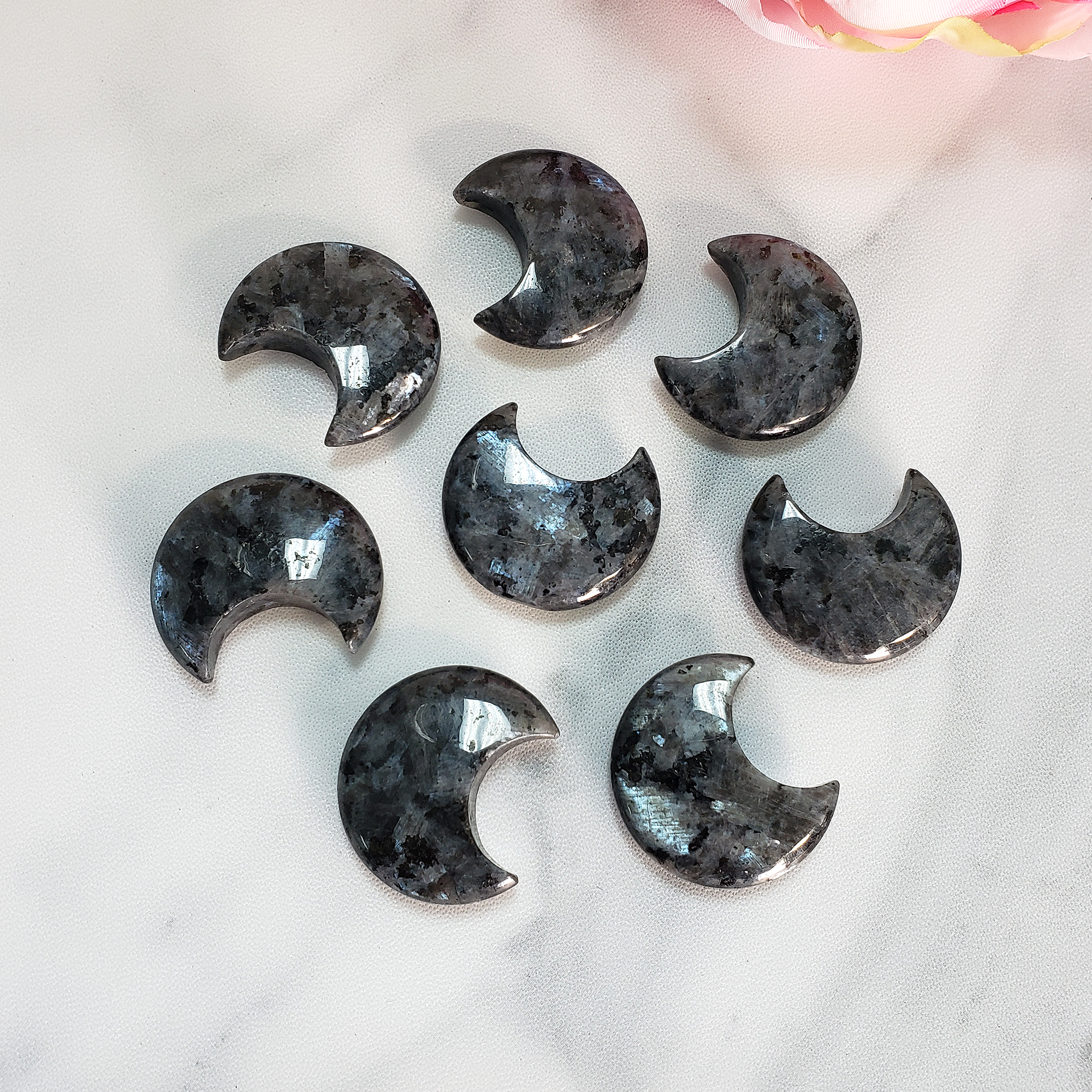Larvikite Stone Natural Crystal Crescent Moon Carving Fidget Stone