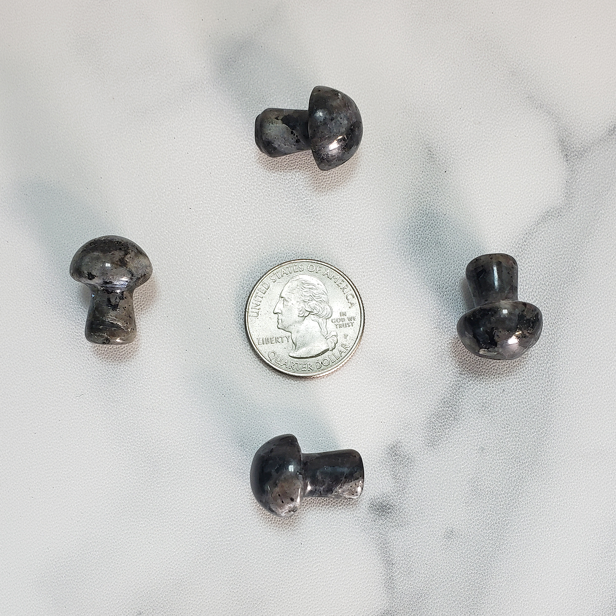 Larvikite Stone Natural Crystal Mushroom Toadstool Mini Carving - Size Comparison