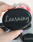Black Basalt Rock Natural Crystal Etched Affirmation Stone | Learning - 1