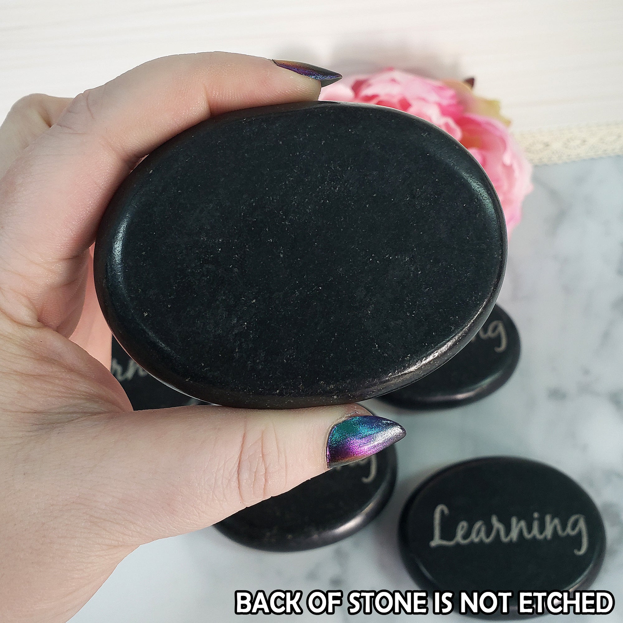 Black Basalt Rock Natural Crystal Etched Affirmation Stone | Learning - 2