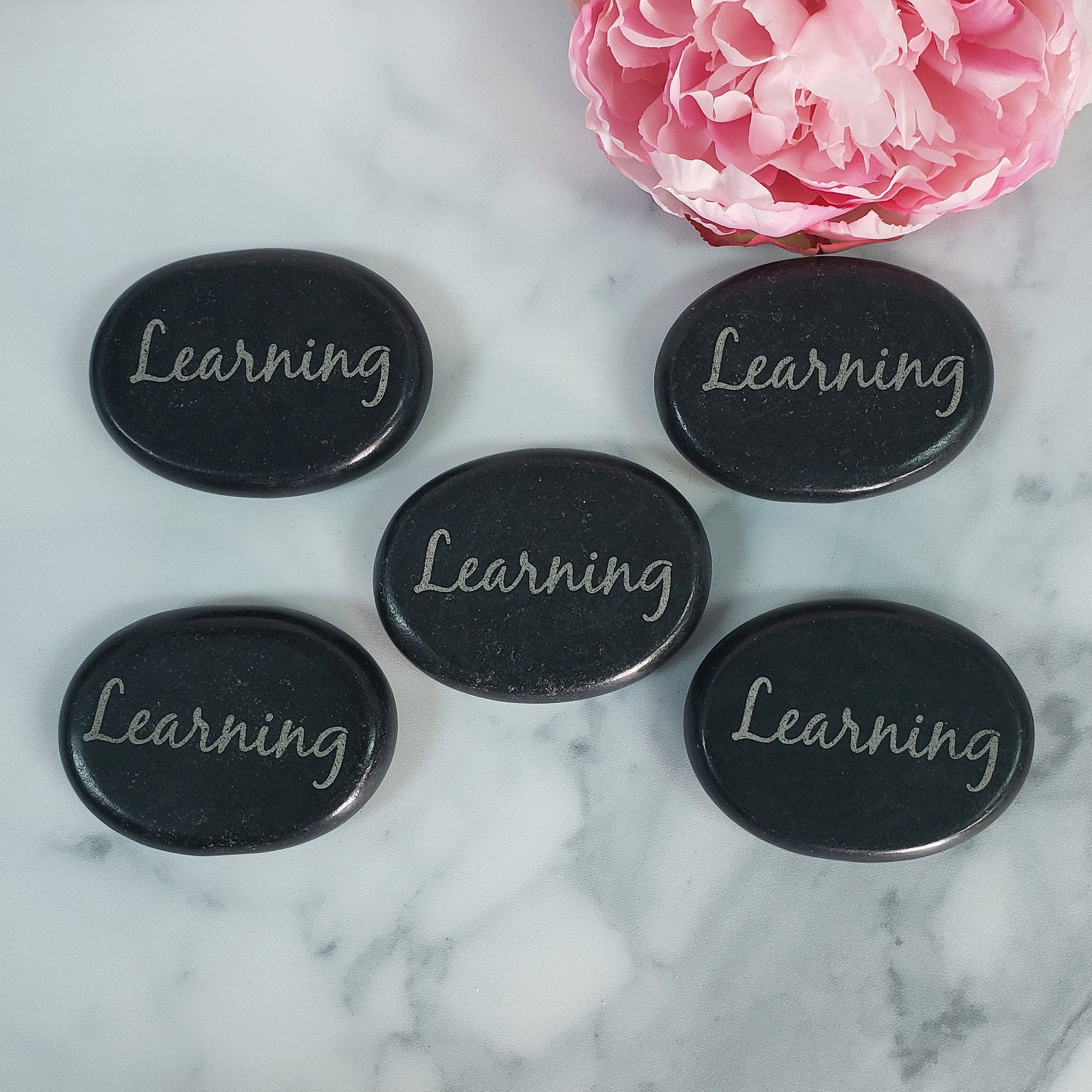 Black Basalt Rock Natural Crystal Etched Affirmation Stone | Learning - 4