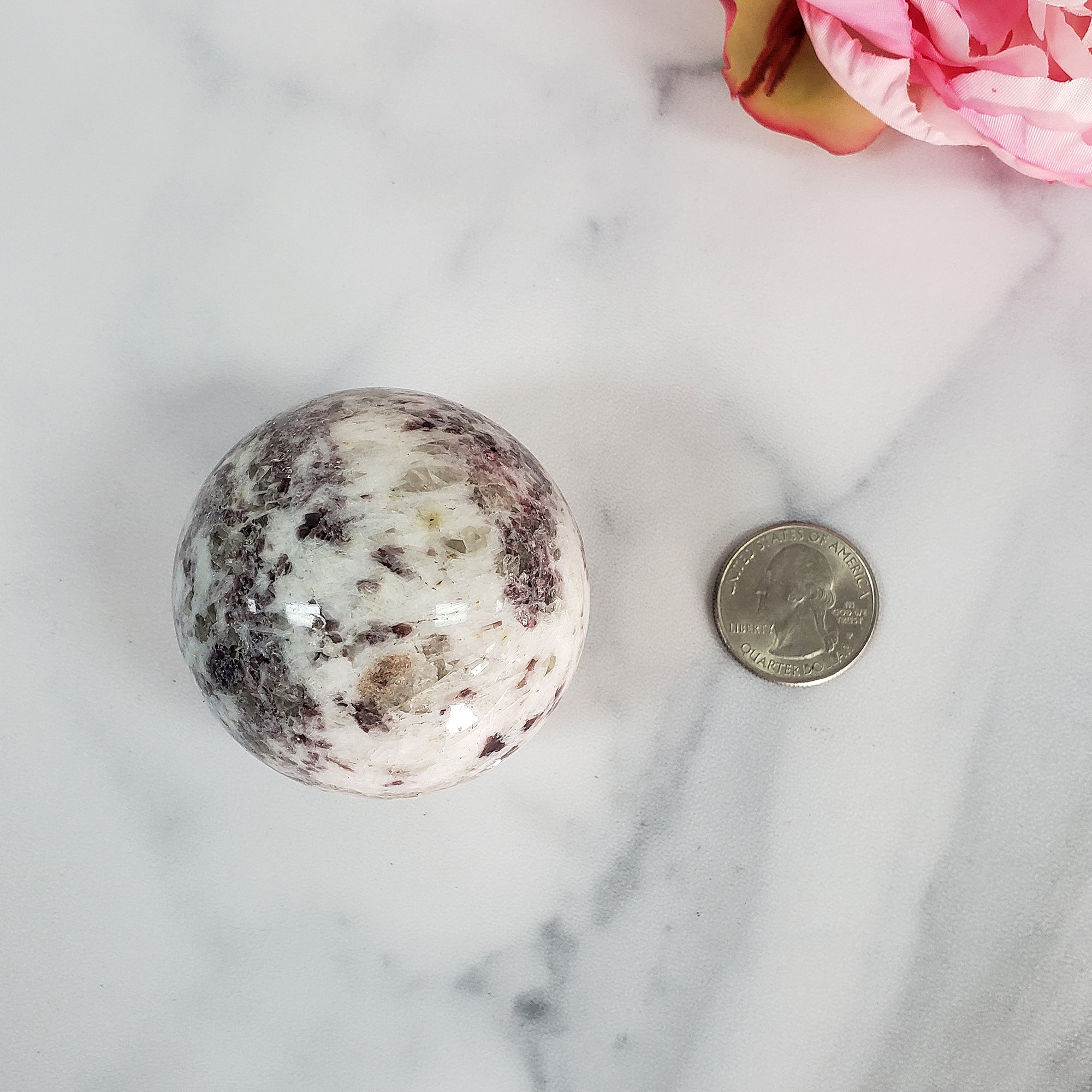Lepidolite Stone in Milky Quartz Crystal Sphere Natural Gemstone Orb | 50mm - 55mm - 4