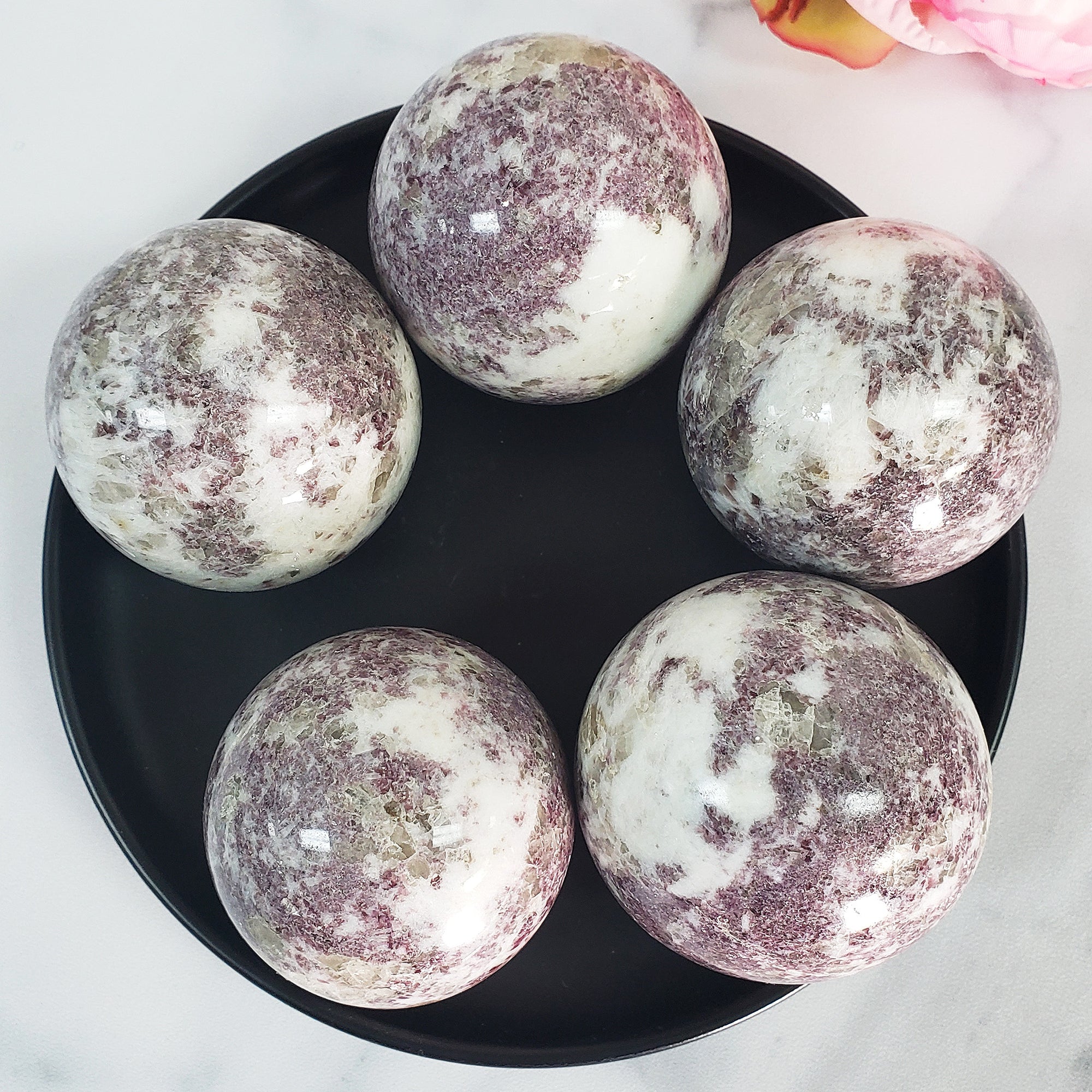 Lepidolite Stone in Milky Quartz Crystal Sphere Natural Gemstone Orb | 50mm - 55mm - 6