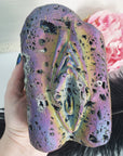Unique Rainbow Aura Quartz & Pyrite Crystal Vulva Druzy Gemstone Vagina Sculpture | Lila