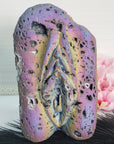 Unique Rainbow Aura Quartz & Pyrite Crystal Vulva Druzy Gemstone Vagina Sculpture | Lila - 4