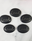 Black Basalt Rock Natural Crystal Etched Affirmation Stone | Loved - 1