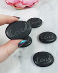 Black Basalt Rock Natural Crystal Etched Affirmation Stone | Loved - 2