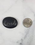 Black Basalt Rock Natural Crystal Etched Affirmation Stone | Loved - 3