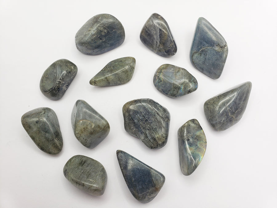 labradorite stones on white background