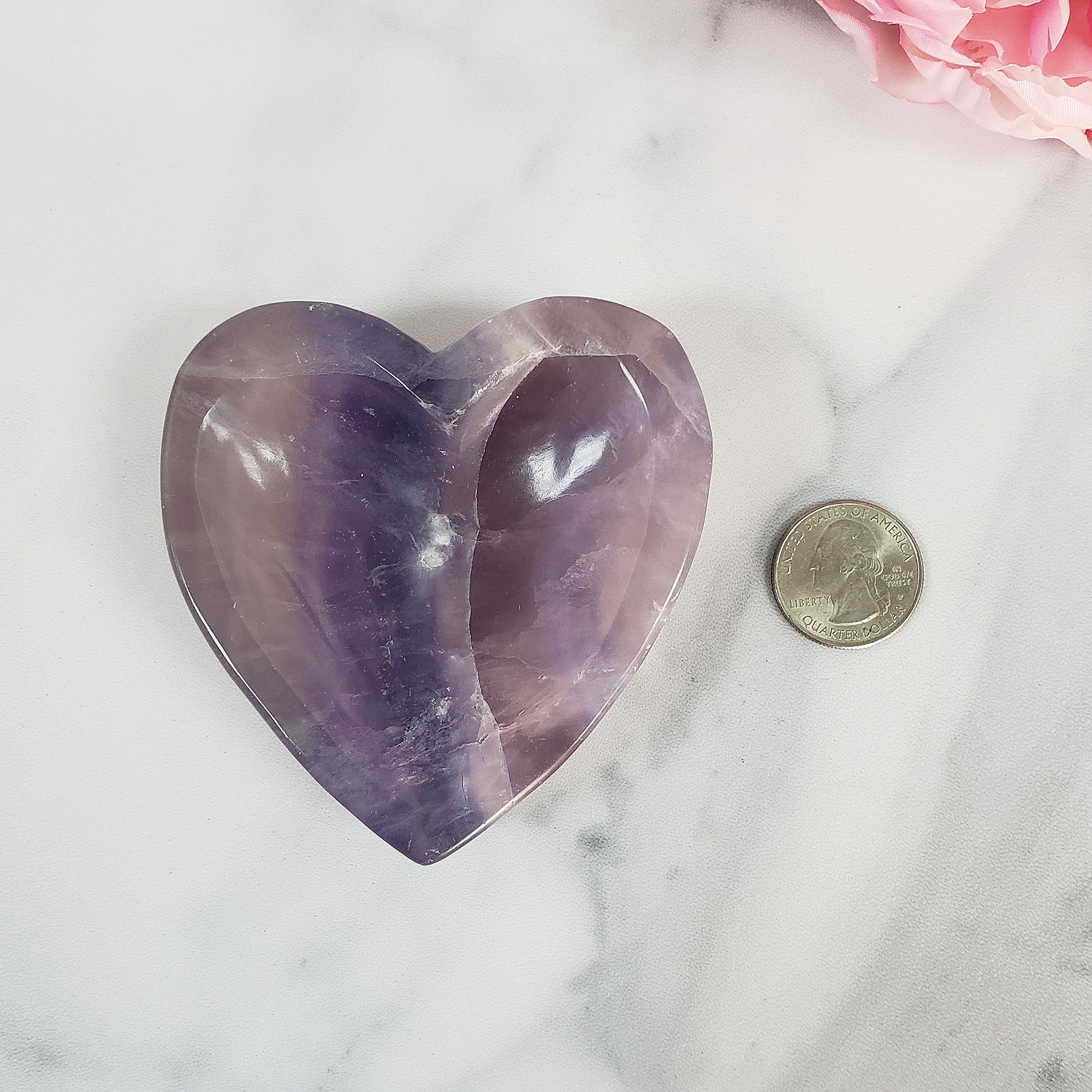 Unique Purple Fluorite Crystal Bowl Natural Gemstone Heart Shaped Bowl | Manawa - 4
