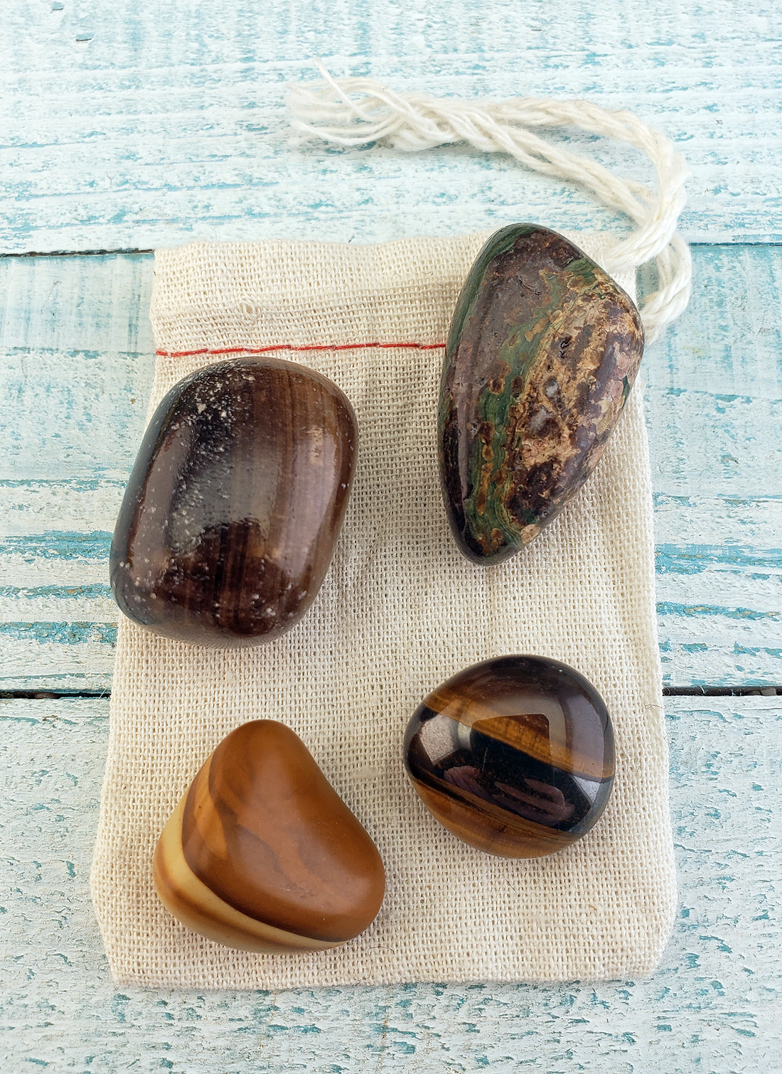 Manifestation of Goals - Set of Four Tumbled Stones with Pouch - Natural Gemstones for Victory and Success