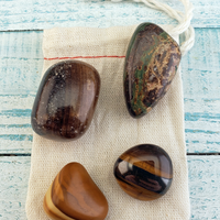 Manifestation of Goals - Set of Four Tumbled Stones with Pouch - Natural Gemstones for Victory and Success