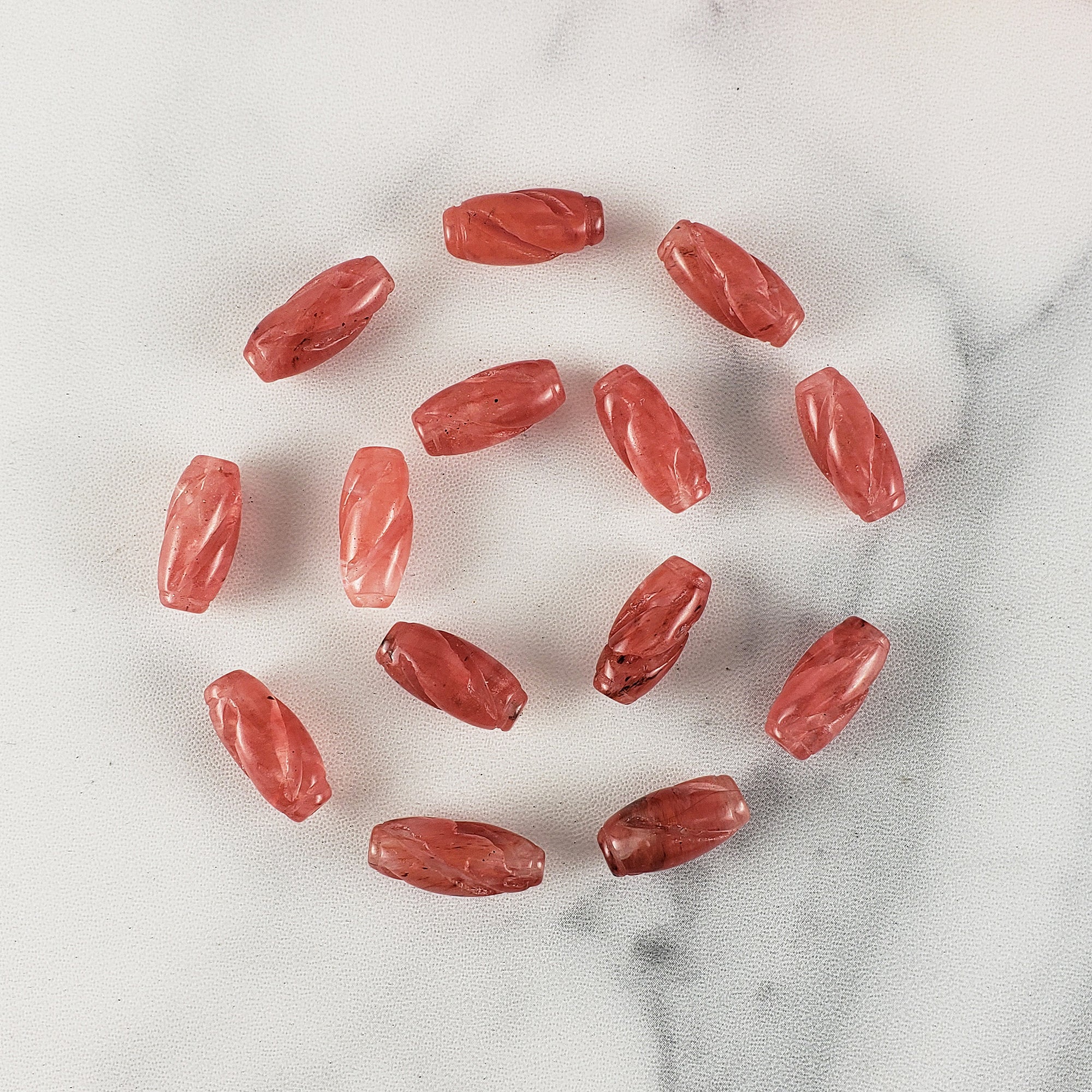 Strawberry Obsidian Crystal Manmade Gemstone Bead | DRILLED | 18mm x 8mm Spiral Tube - 4