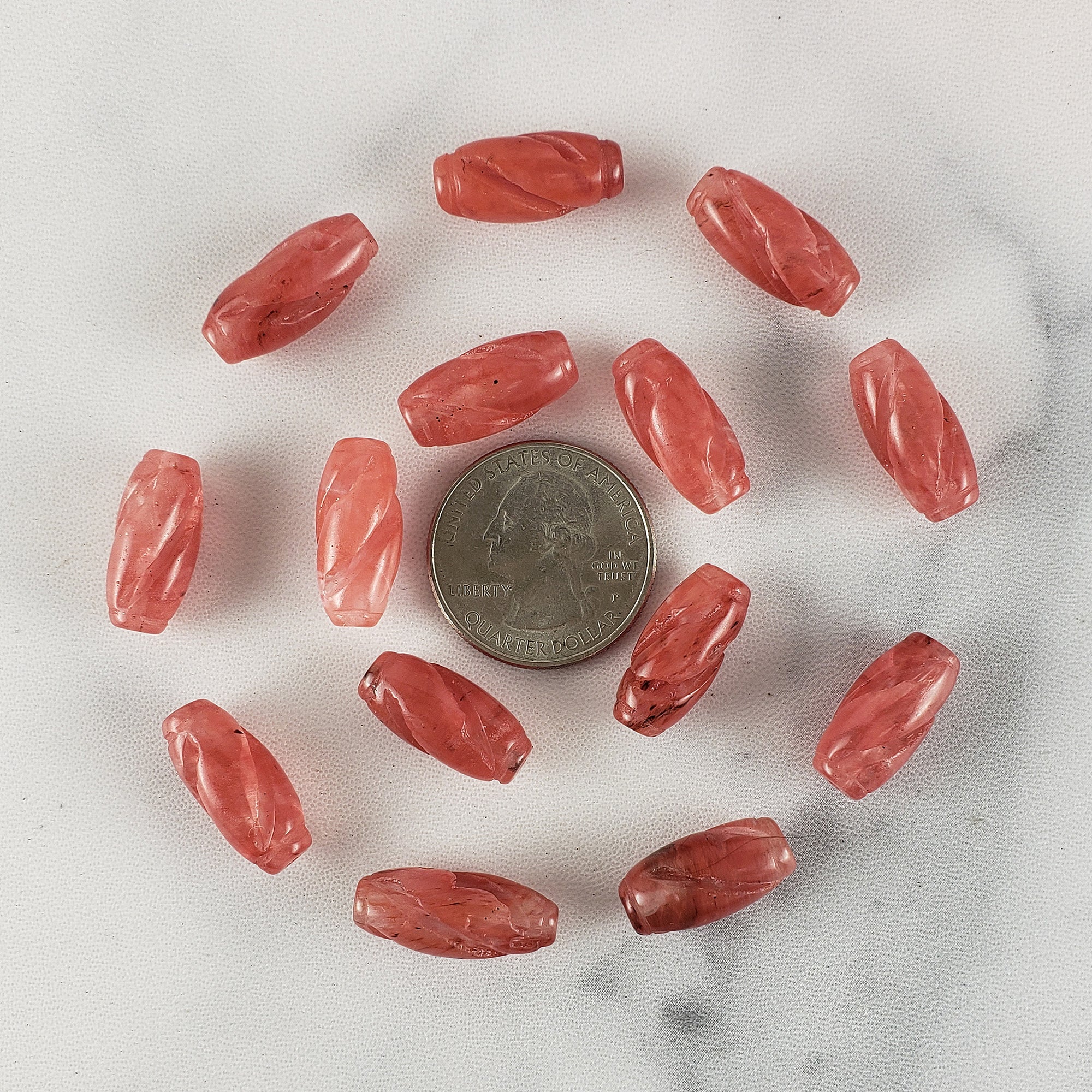 Strawberry Obsidian Crystal Manmade Gemstone Bead | DRILLED | 18mm x 8mm Spiral Tube - 1