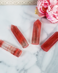 Strawberry Obsidian Cherry Quartz Crystal Manmade Gemstone Tower Point - 1
