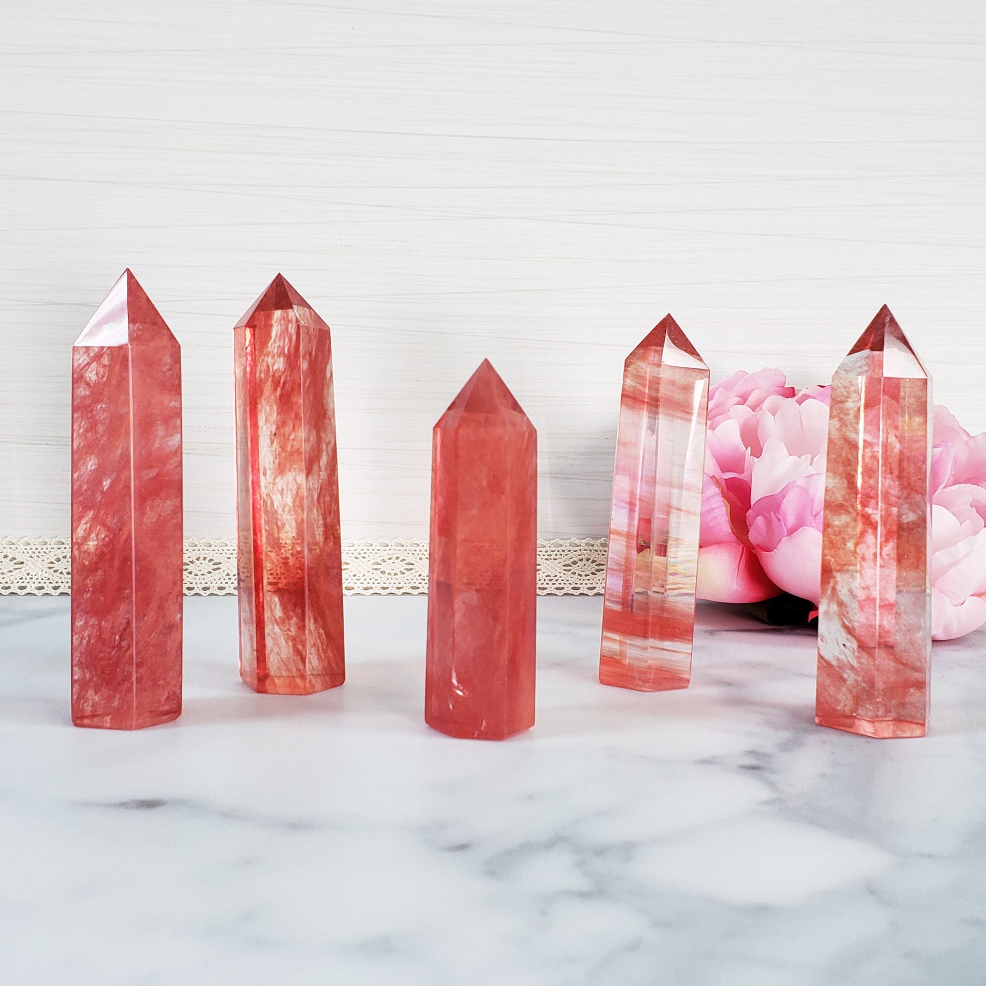 Strawberry Obsidian Cherry Quartz Crystal Manmade Gemstone Tower Point