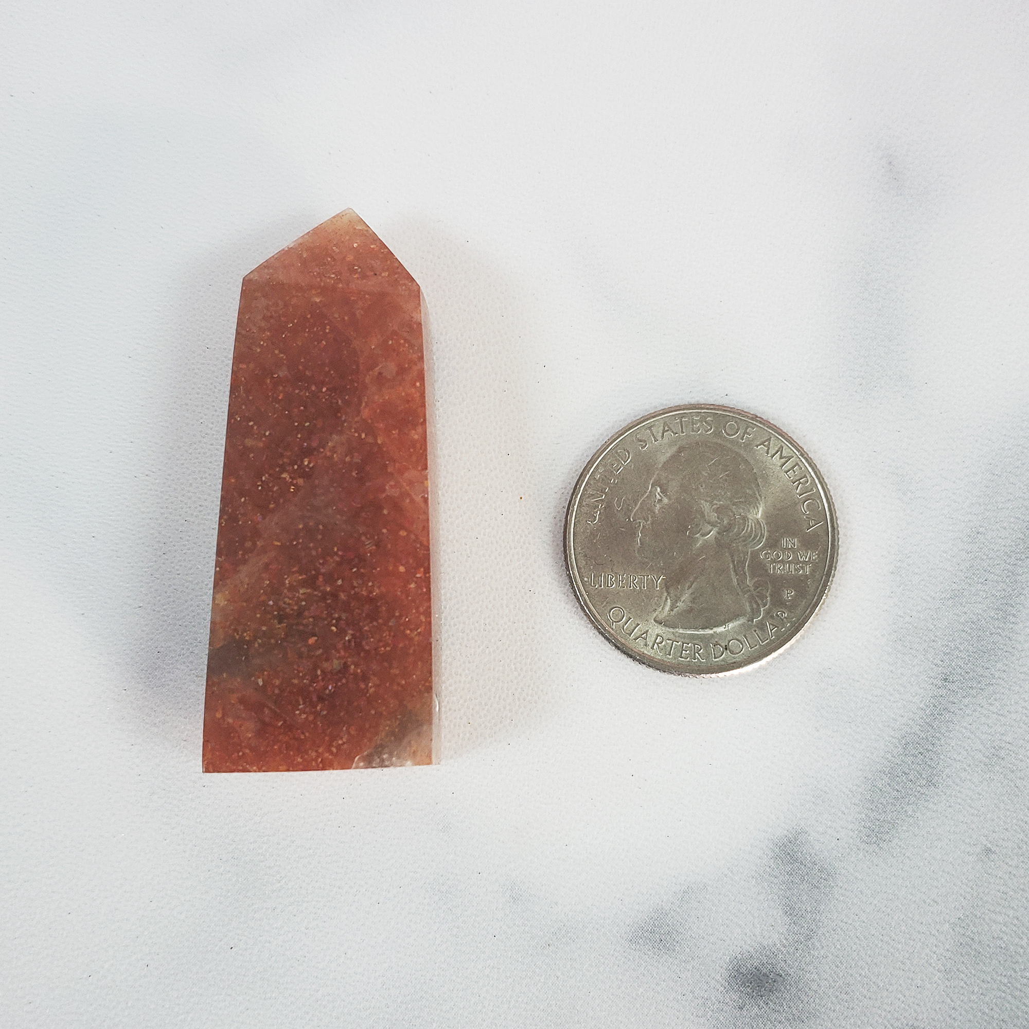 Unique Small Confetti Sunstone Natural Crystal Tower Point - Mapatar - Size Comparison