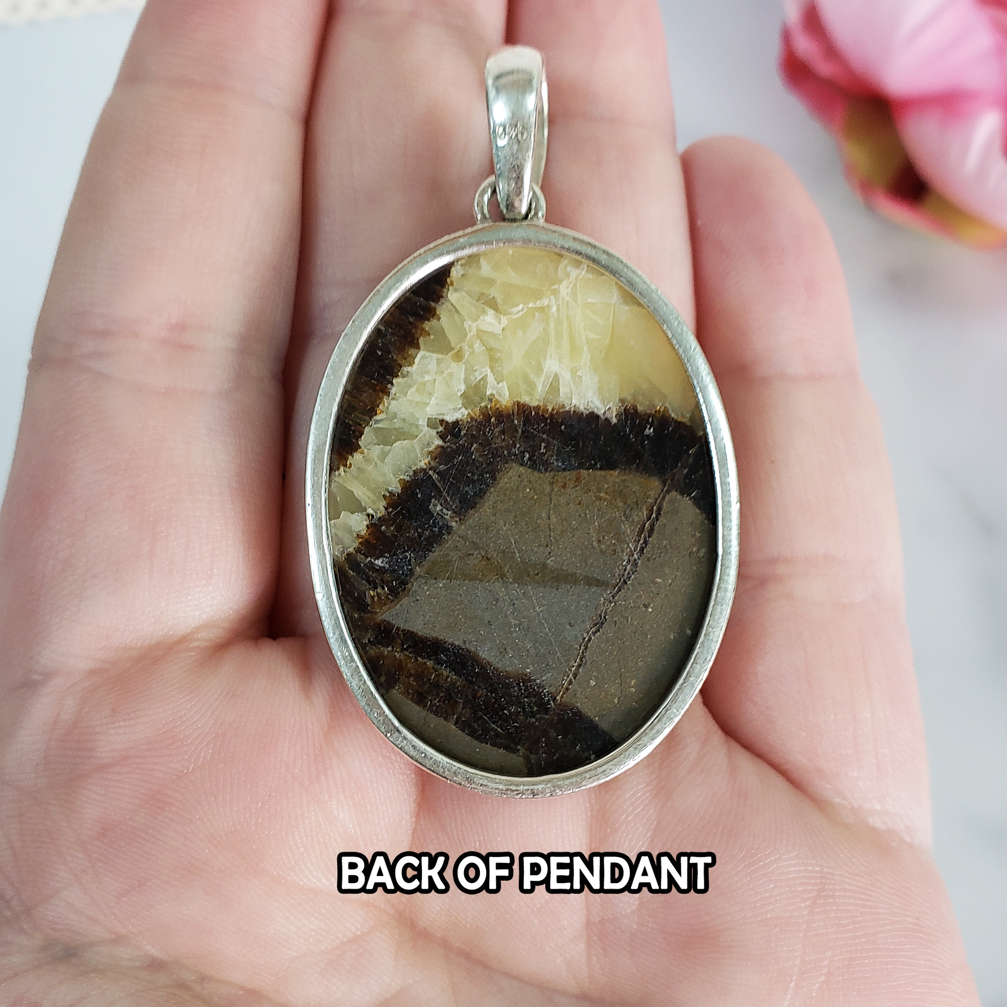 Unique Septarian Stone Natural Gemstone 925 Sterling Silver Pendant - Marjorie - 3