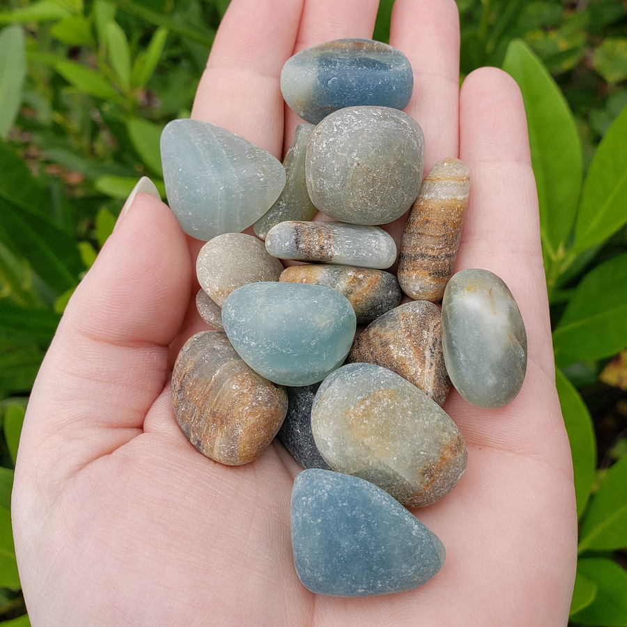 Marble Blue Onyx Blue Chalcedony Natural Tumbled Stones - 3 Stones - In Hand 2