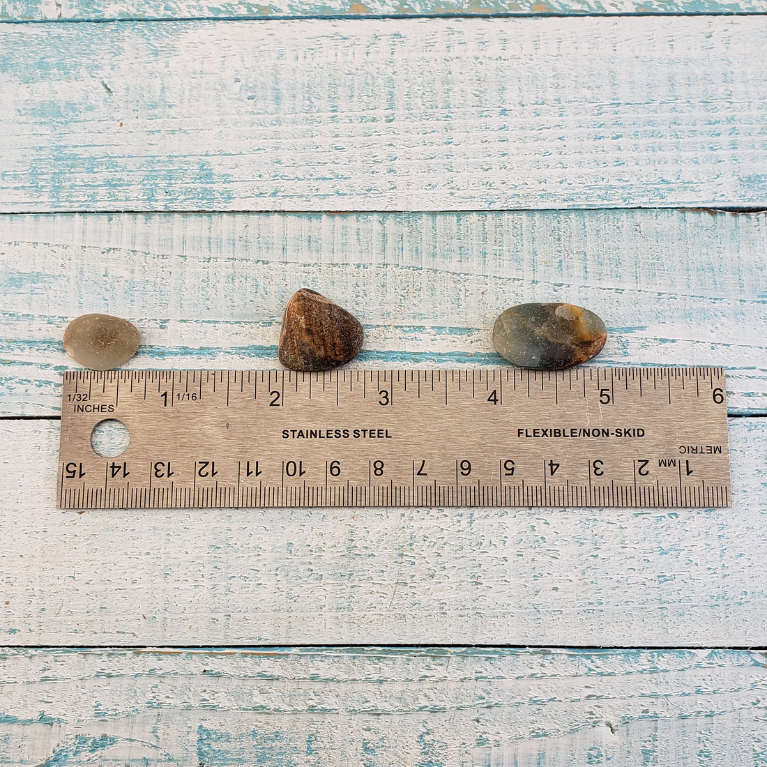 Marble Blue Onyx Blue Chalcedony Natural Tumbled Stones - 3 Stones - Measurement