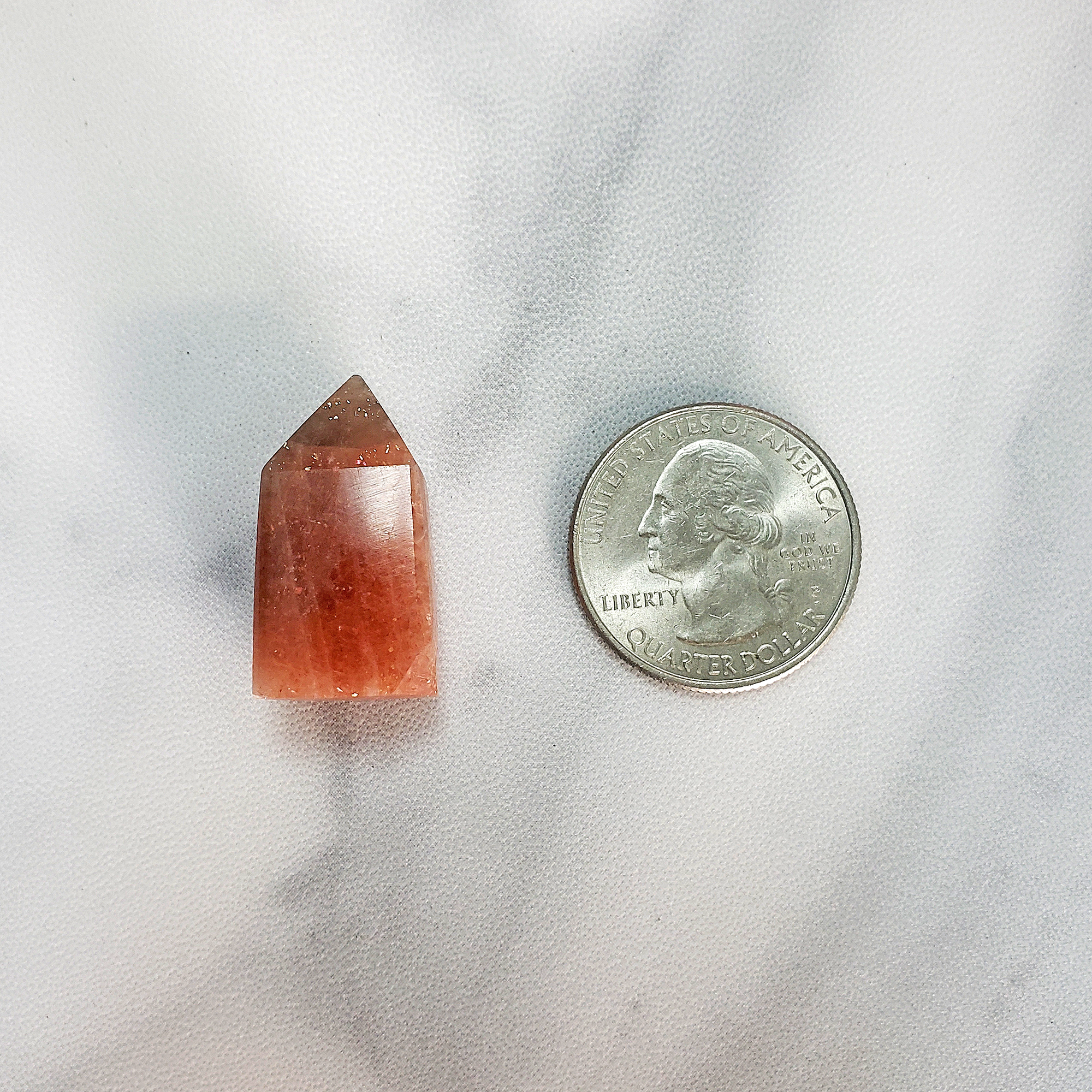 Unique MINI Confetti Sunstone Natural Crystal Tower Point - Mawu - Size Comparison