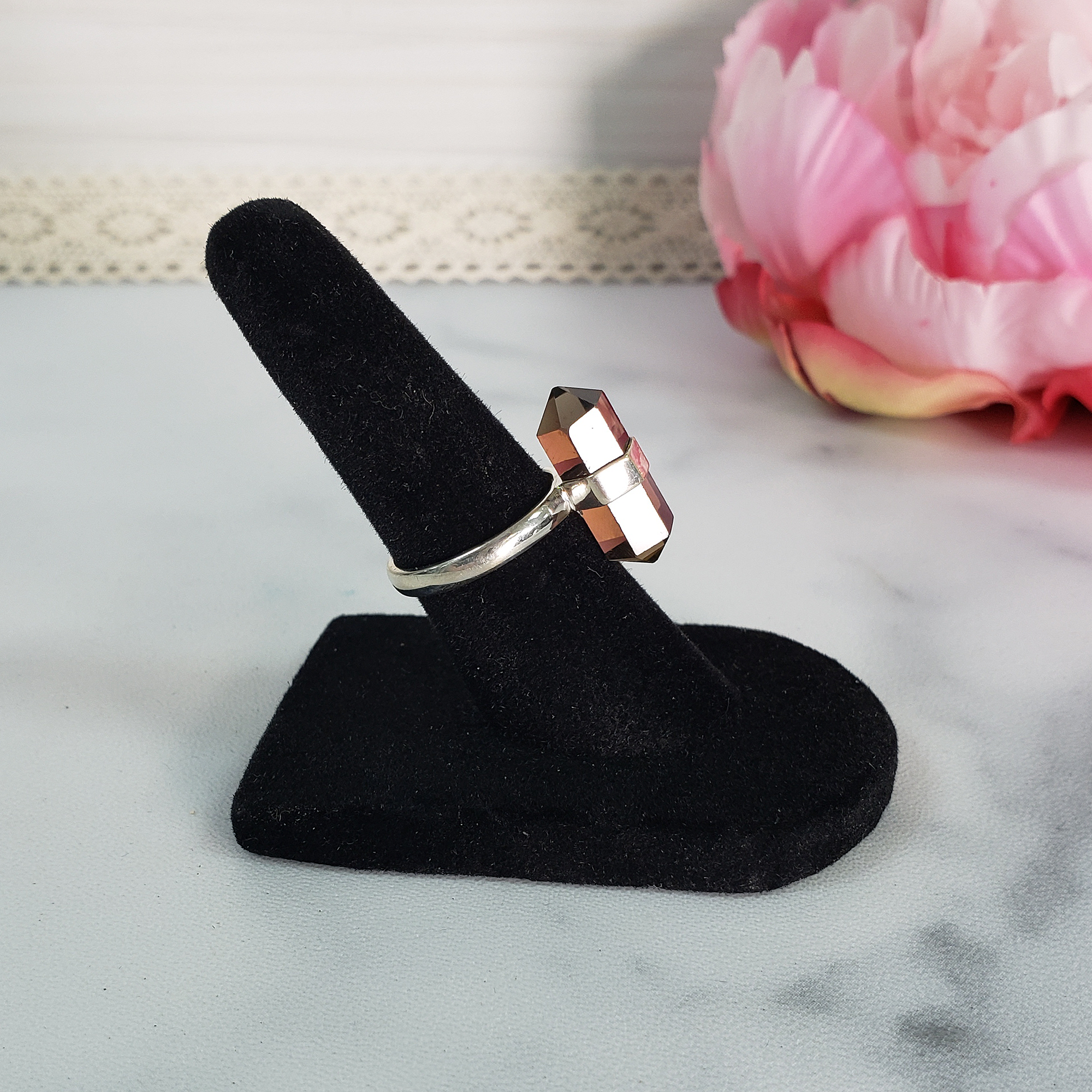 Unique Smoky Quartz Crystal Natural Gemstone 925 Sterling Silver Ring - Maxine | Size 5 - 4