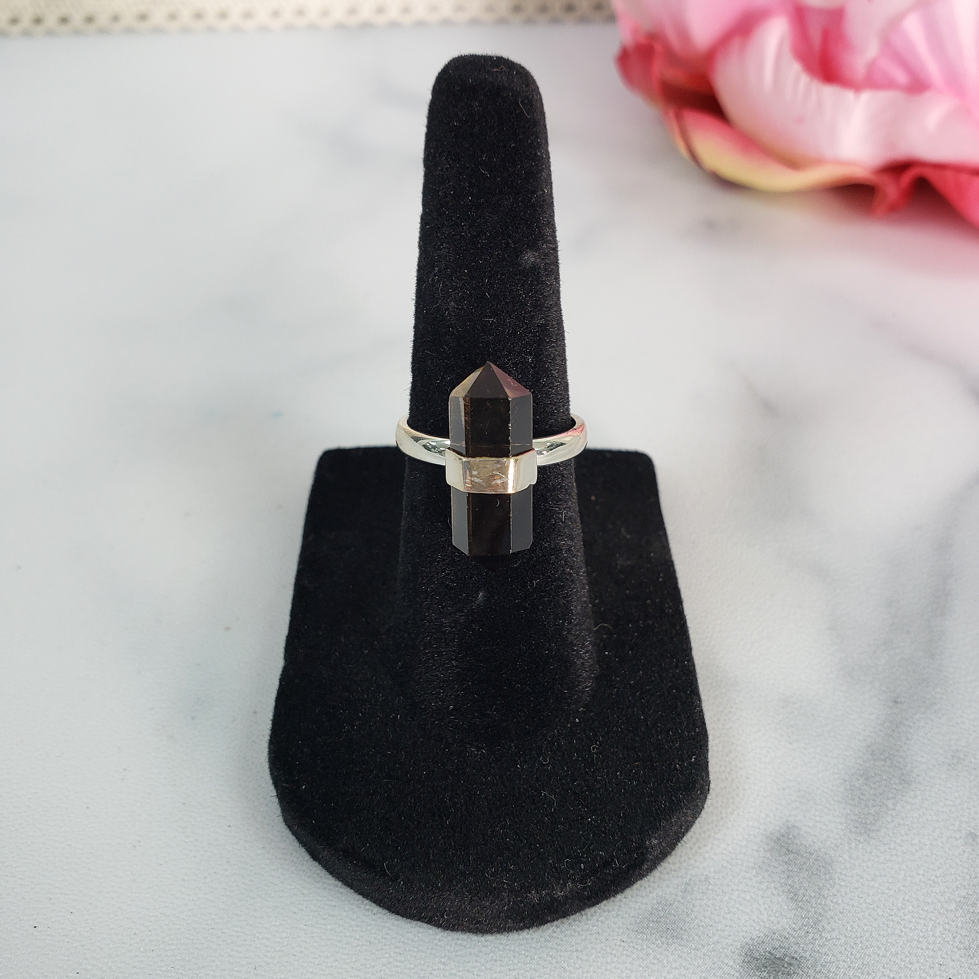 Unique Smoky Quartz Crystal Natural Gemstone 925 Sterling Silver Ring - Maxine | Size 5