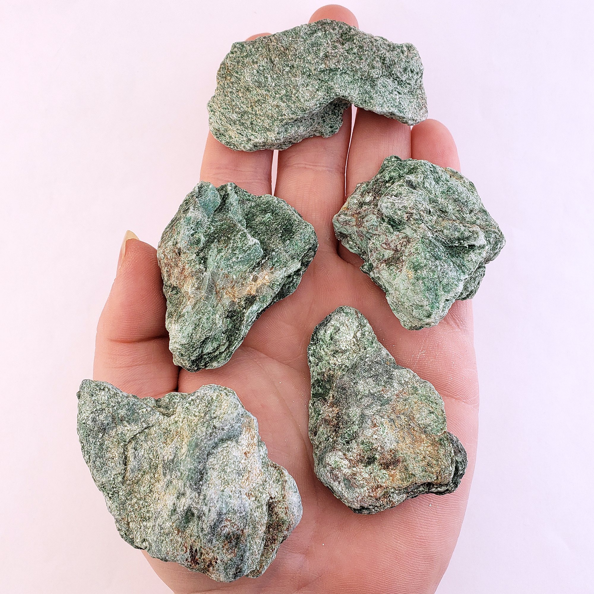 Raw Fuchsite Muscovite Mica Natural Rough Gemstone - Medium One Stone - Hand White Background