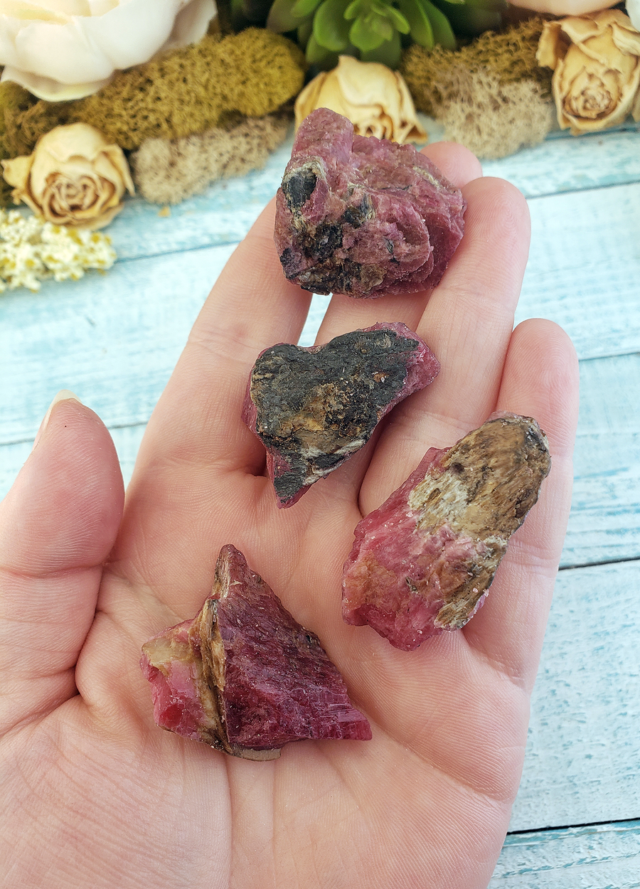 Rhodonite Natural Rough Raw Gemstone - MEDIUM One Stone - Natural Crystals with Inclusions