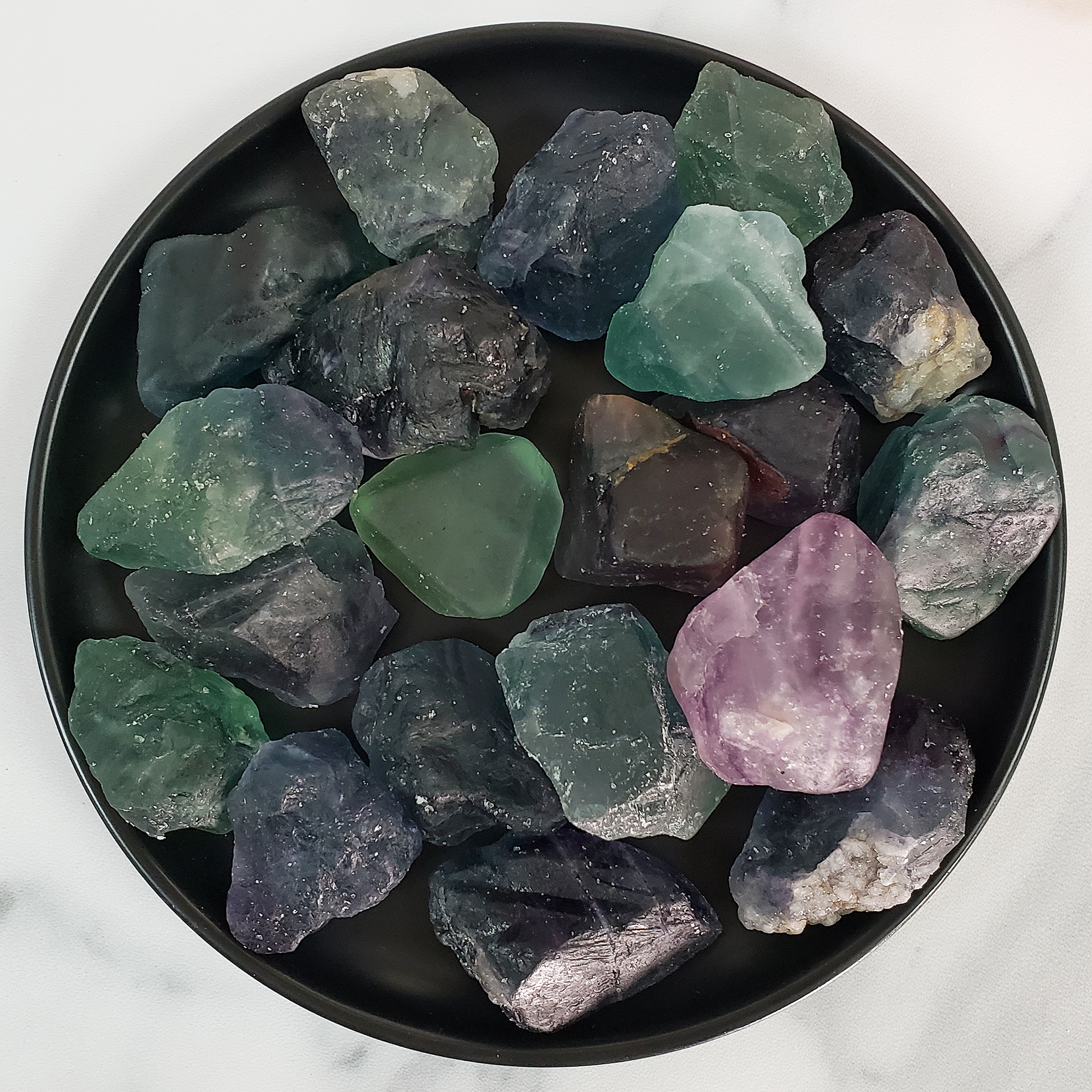 Raw Fluorite Crystal Natural Rough Gemstone Chunk | MEDIUM - Black Dish