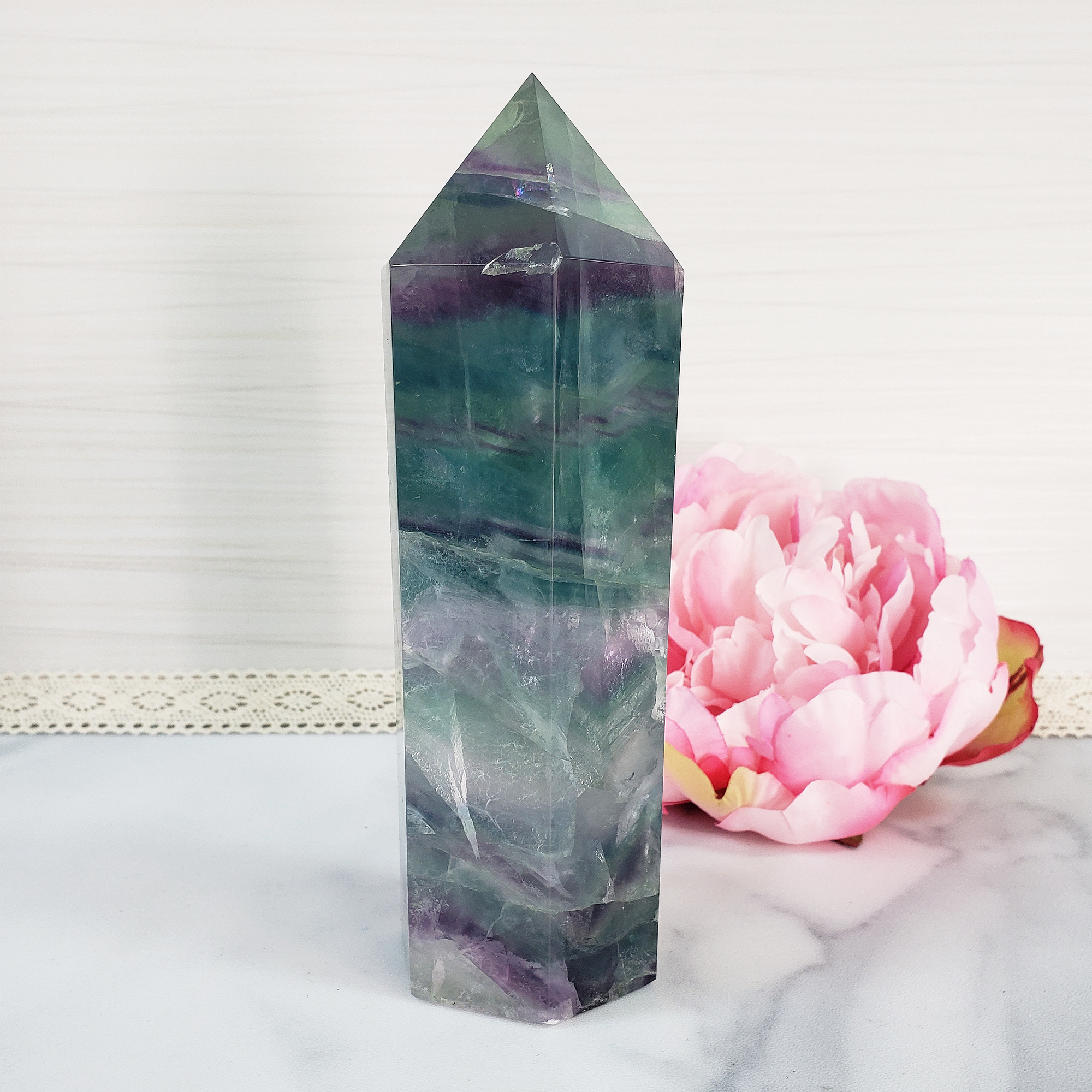 Unique Jumbo Rainbow Fluorite Crystal Tower Natural Gemstone | Memory - 9