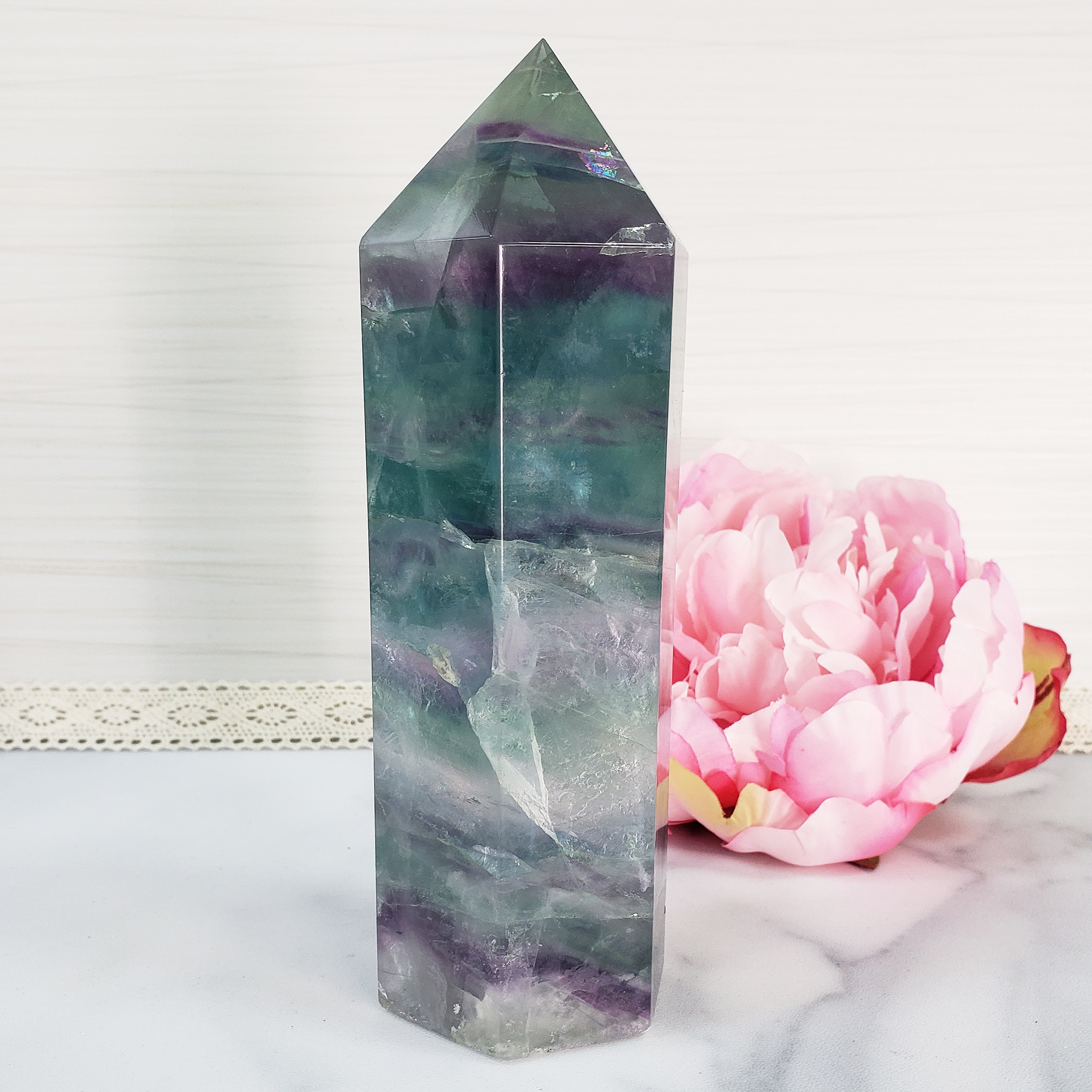 Unique Jumbo Rainbow Fluorite Crystal Tower Natural Gemstone | Memory