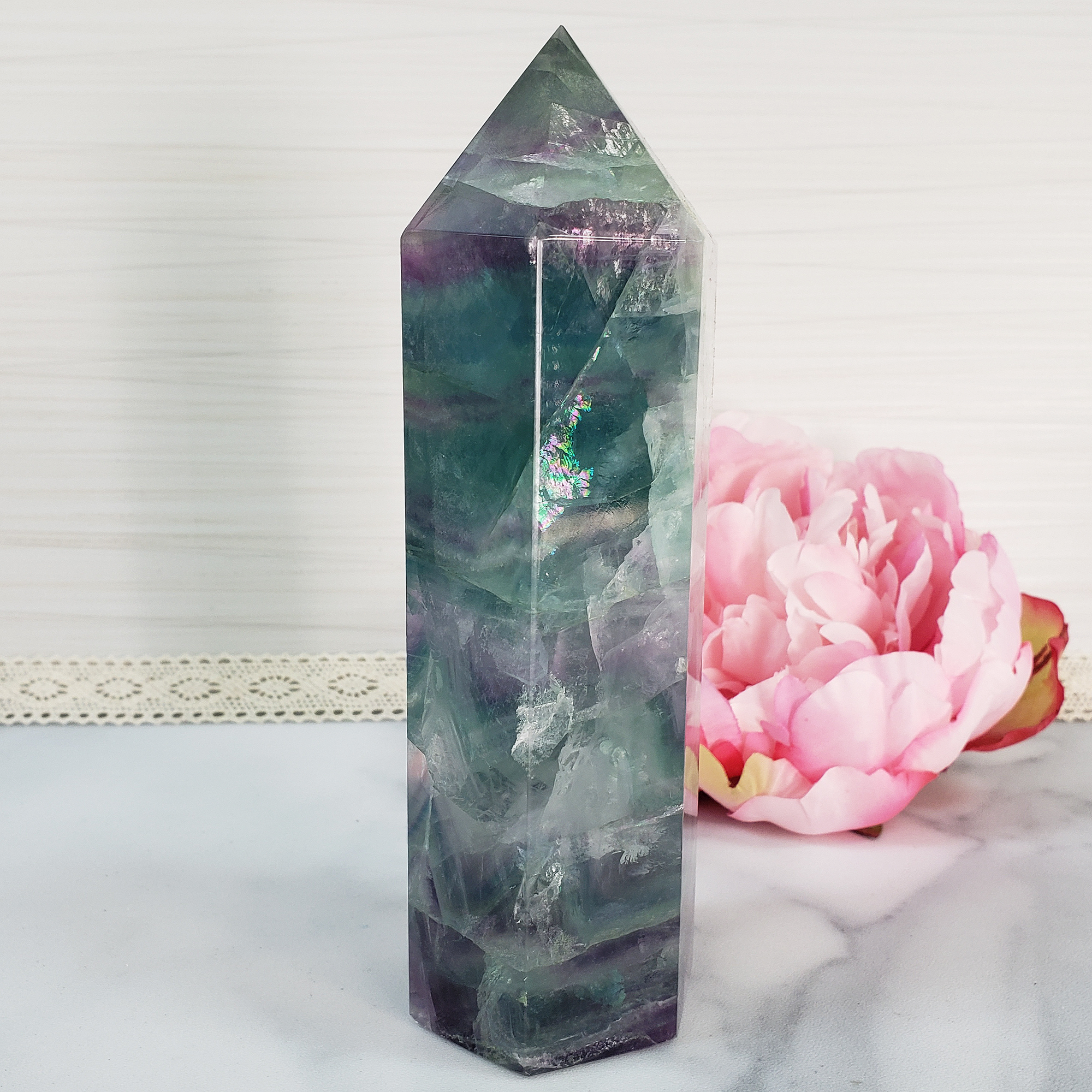 Unique Jumbo Rainbow Fluorite Crystal Tower Natural Gemstone | Memory - 4