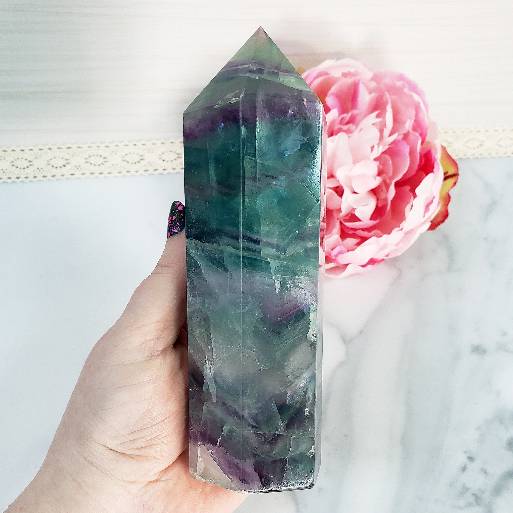 Unique Jumbo Rainbow Fluorite Crystal Tower Natural Gemstone | Memory - 5