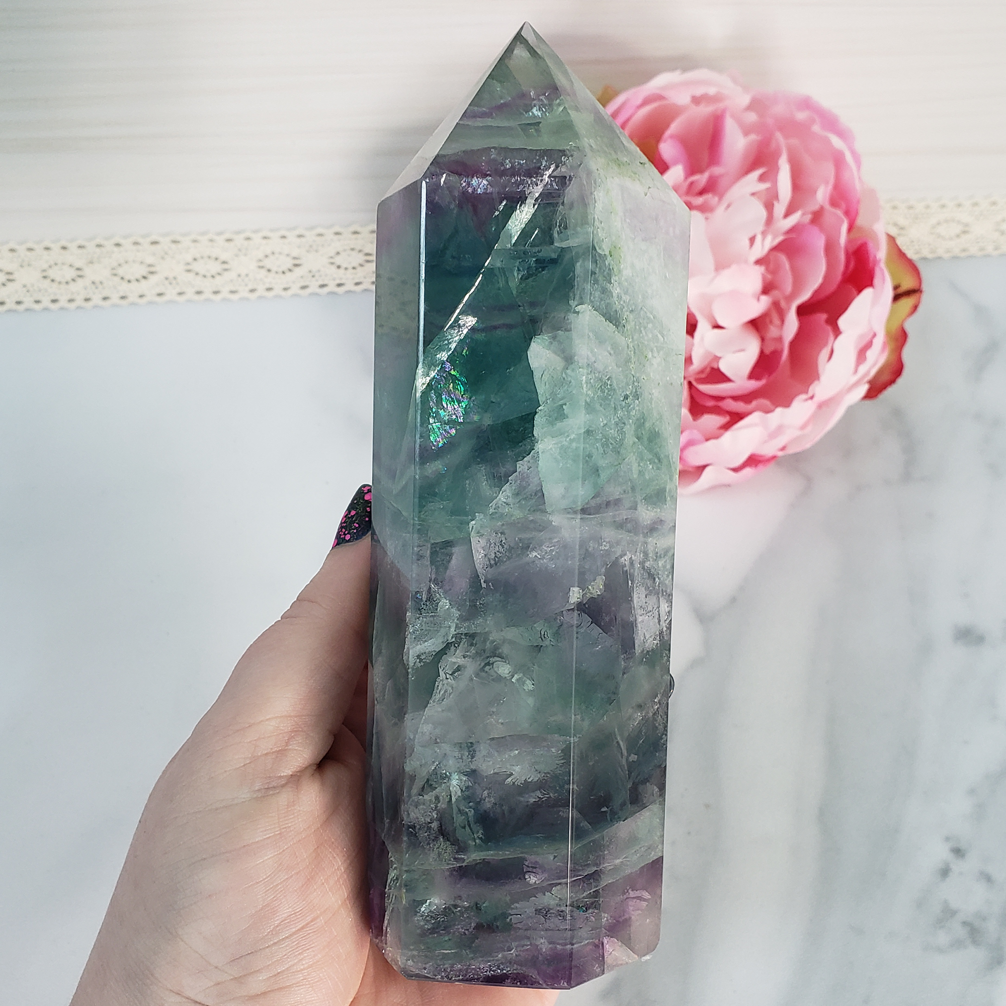 Unique Jumbo Rainbow Fluorite Crystal Tower Natural Gemstone | Memory - 6