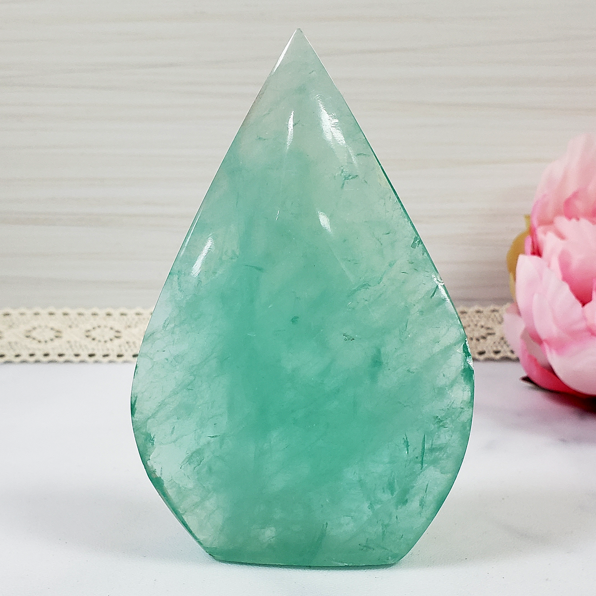 Unique Aqua Green Fluorite Crystal Portal Flame Tower | Mesa