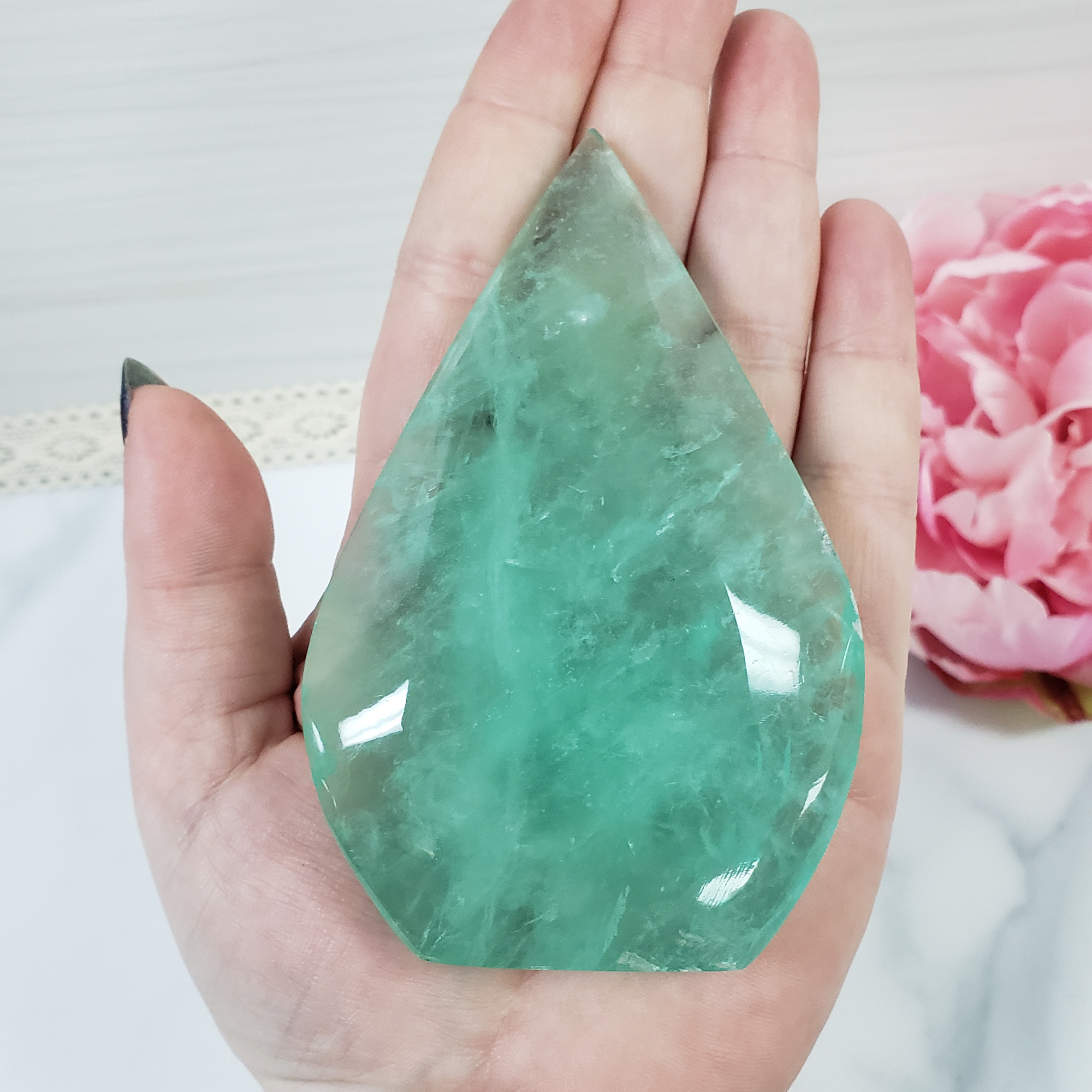 Unique Aqua Green Fluorite Crystal Portal Flame Tower | Mesa - 1