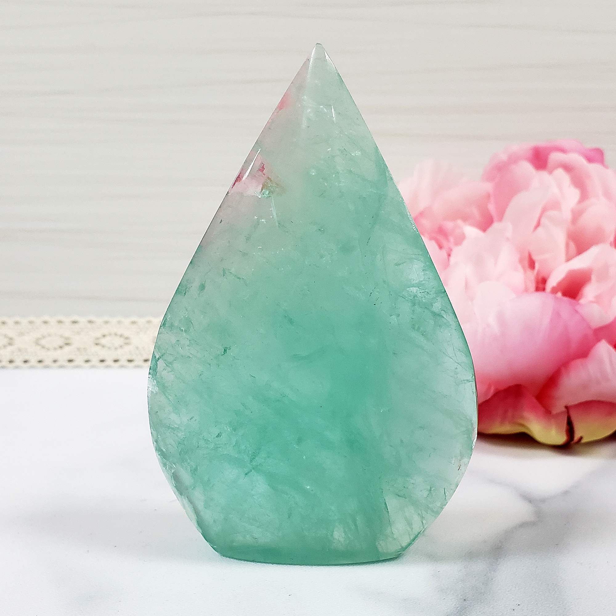 Unique Aqua Green Fluorite Crystal Portal Flame Tower | Mesa - 2