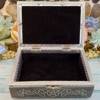 Pentacle Metal Covered Wooden Decorative Storage Box - 6.75 x 4.75 inches - Inside