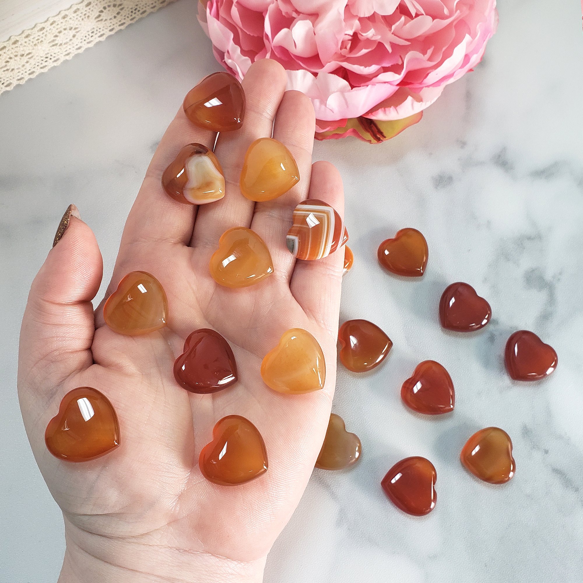 Carnelian Stone Natural Crystal Heart Mini Carving - Gemstone Heart Shaped Carvings in Hand
