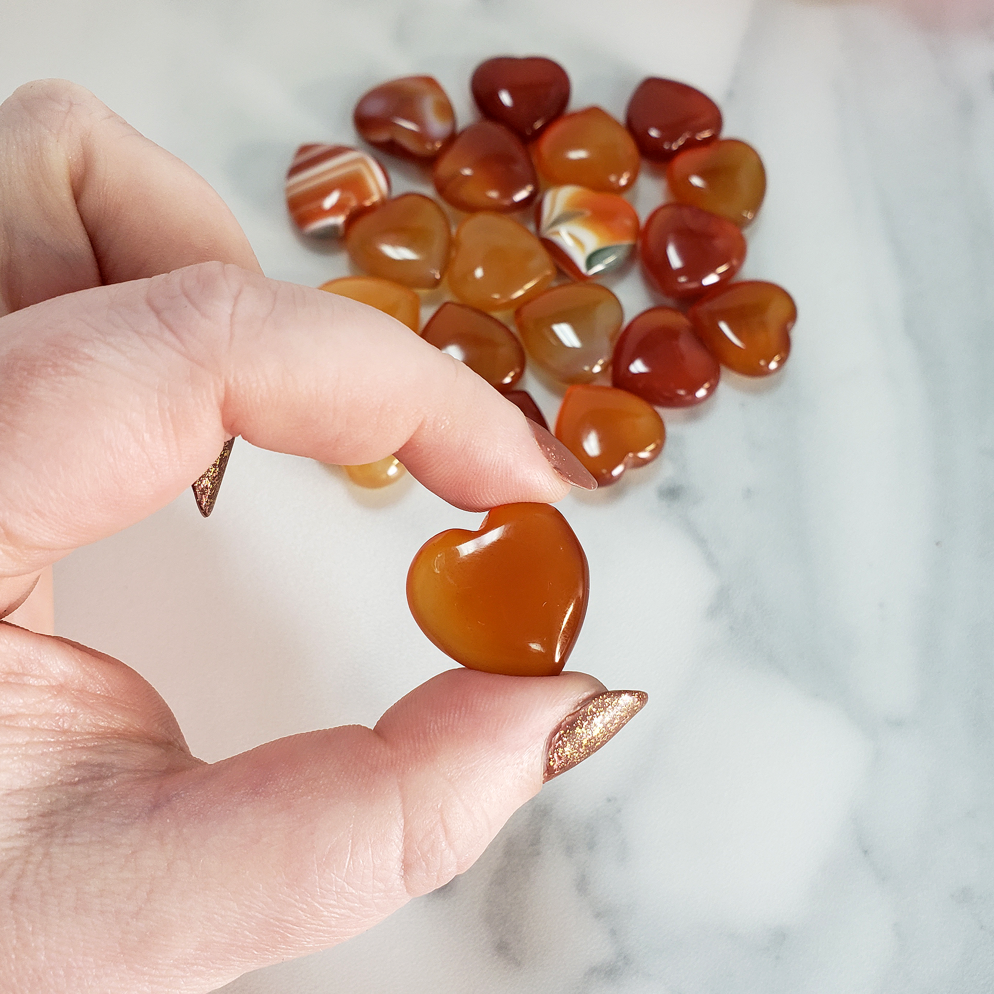 Carnelian Stone Natural Crystal Heart Mini Carving - One Gemstone Heart in Hand