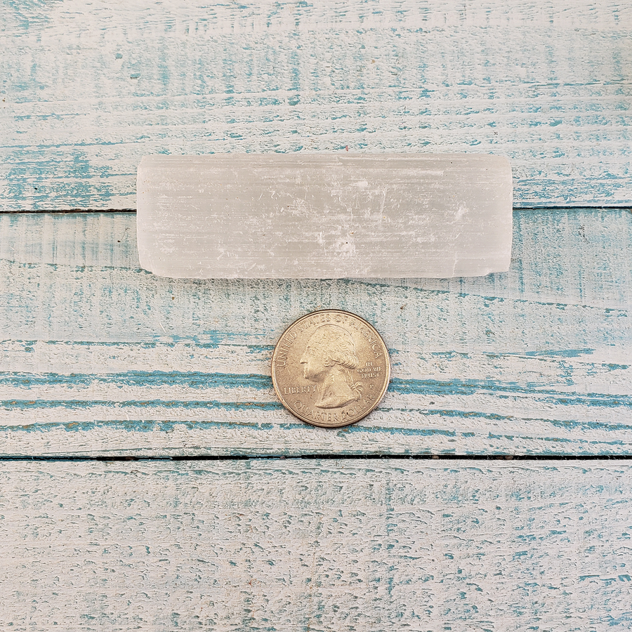 MINI Rough Selenite Crystal Stick - One 2.5 Inch Stick - Size Comparison