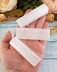 MINI Rough Selenite Crystal Stick - One 2.5 Inch Stick - In Hand
